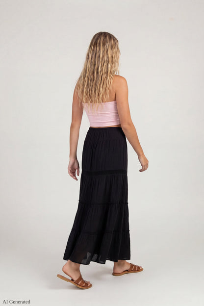 Crochet Trim Maxi Skirt