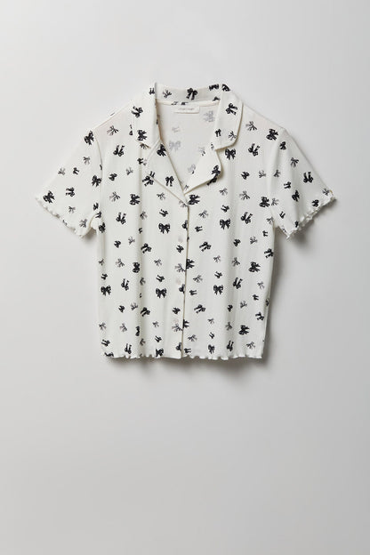 Pointelle Button-Up Top & Short Pajama Set
