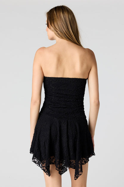 Braless Lace Asymmetrical Mini Dress