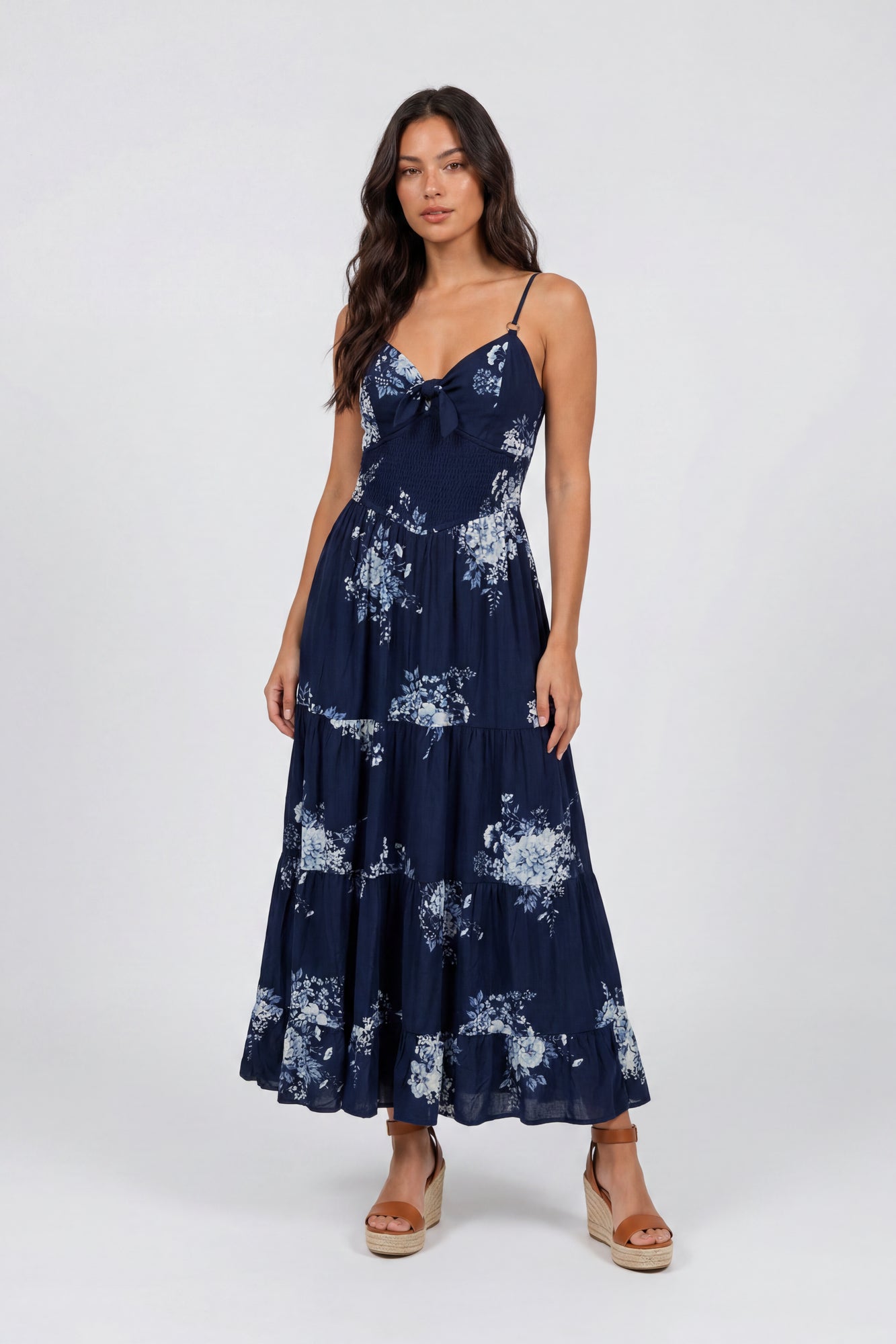 Bow Cinched Waist Tiered Maxi Dress