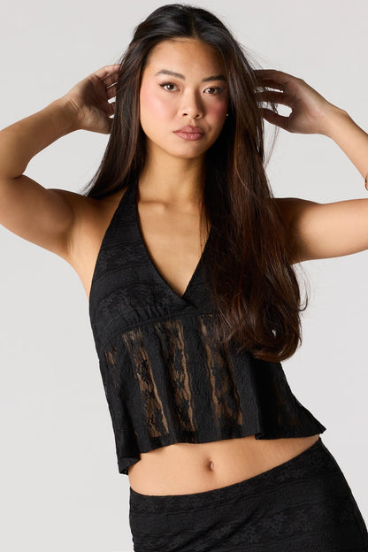 Floral Lace Babydoll Halter Top