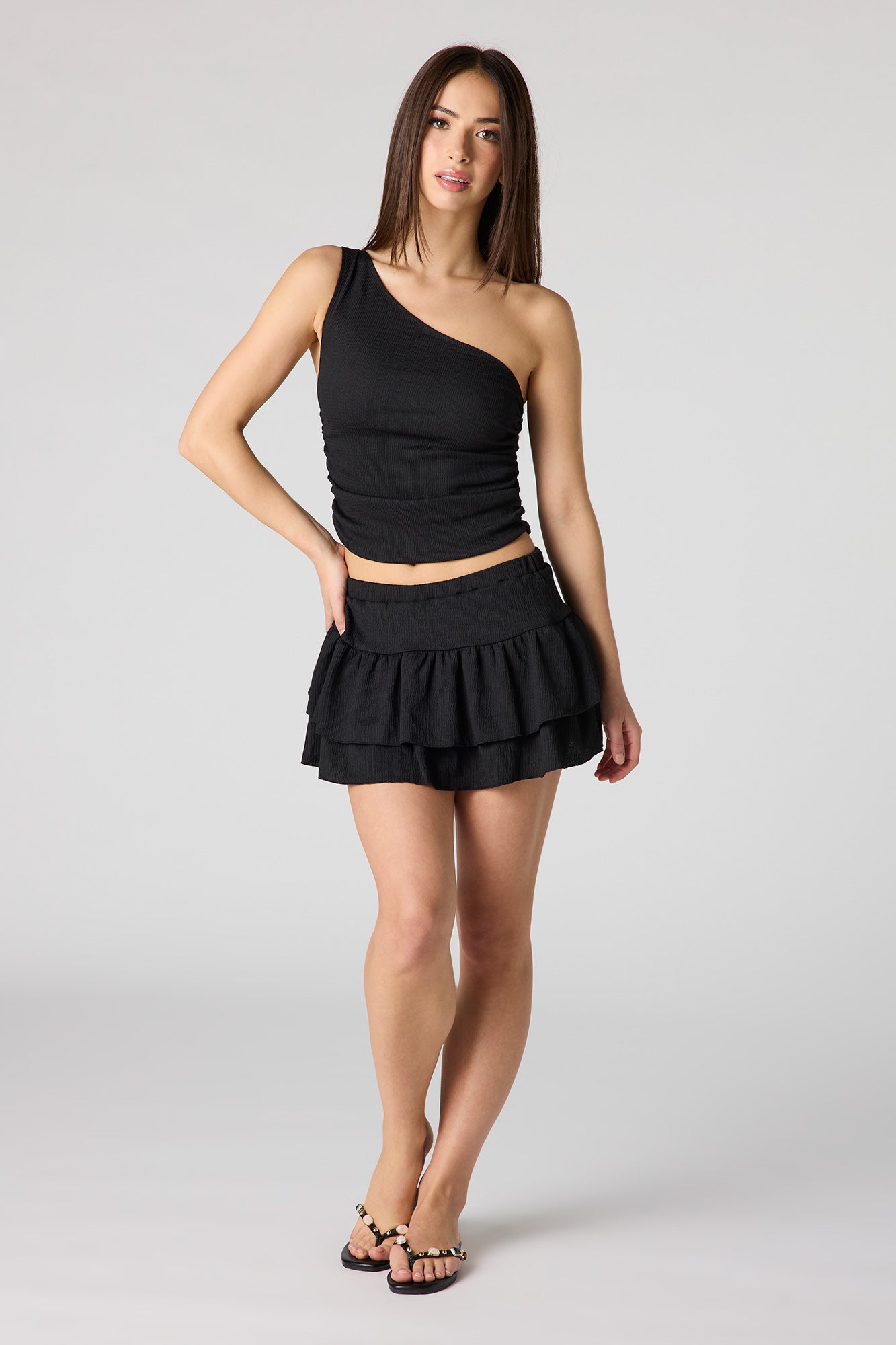 Textured One Shoulder Top