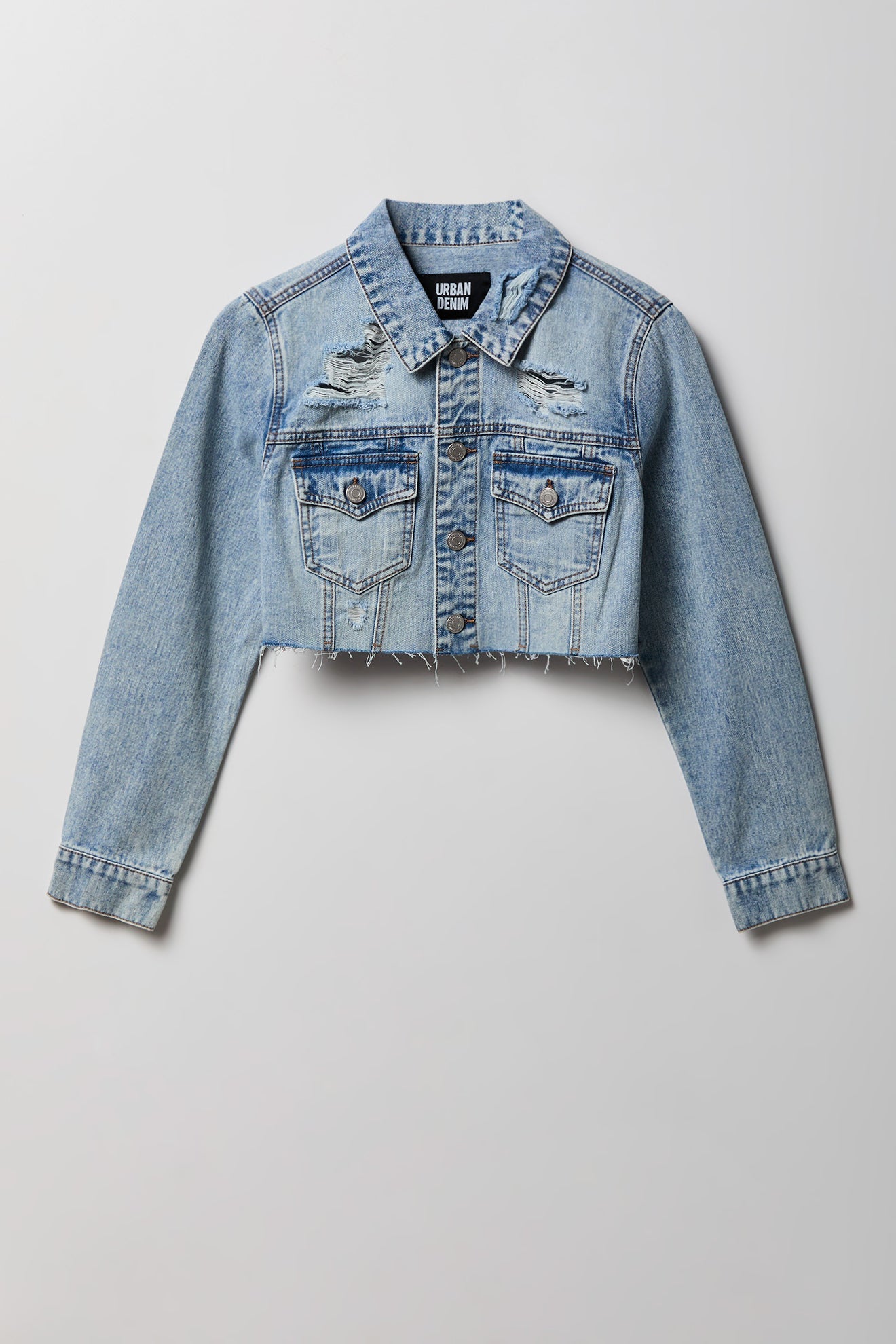 Cropped Ripped Denim Jacket