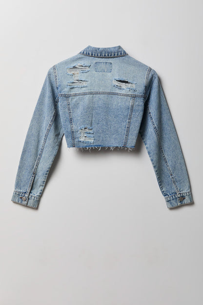 Cropped Ripped Denim Jacket
