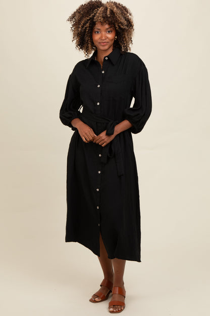 Black Button Down Midi Dress