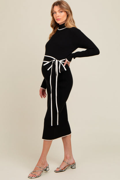 Black Contrast Trim Turtleneck Maternity Sweater Dress