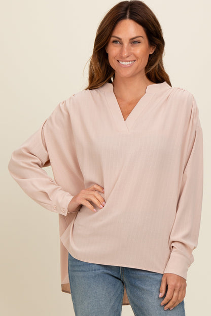 Beige V-Neck Oversized Blouse
