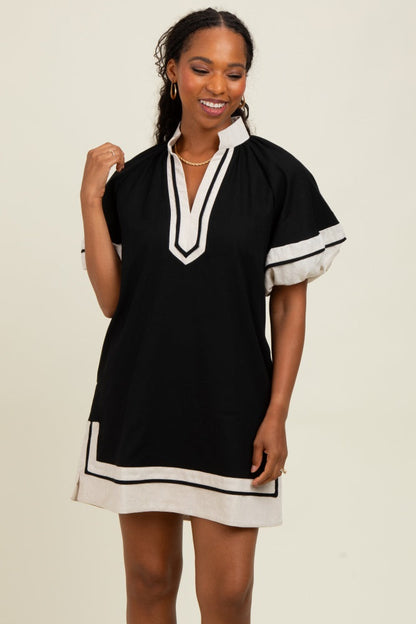 Black Colorblock Border Print Maternity Mini Shift Dress