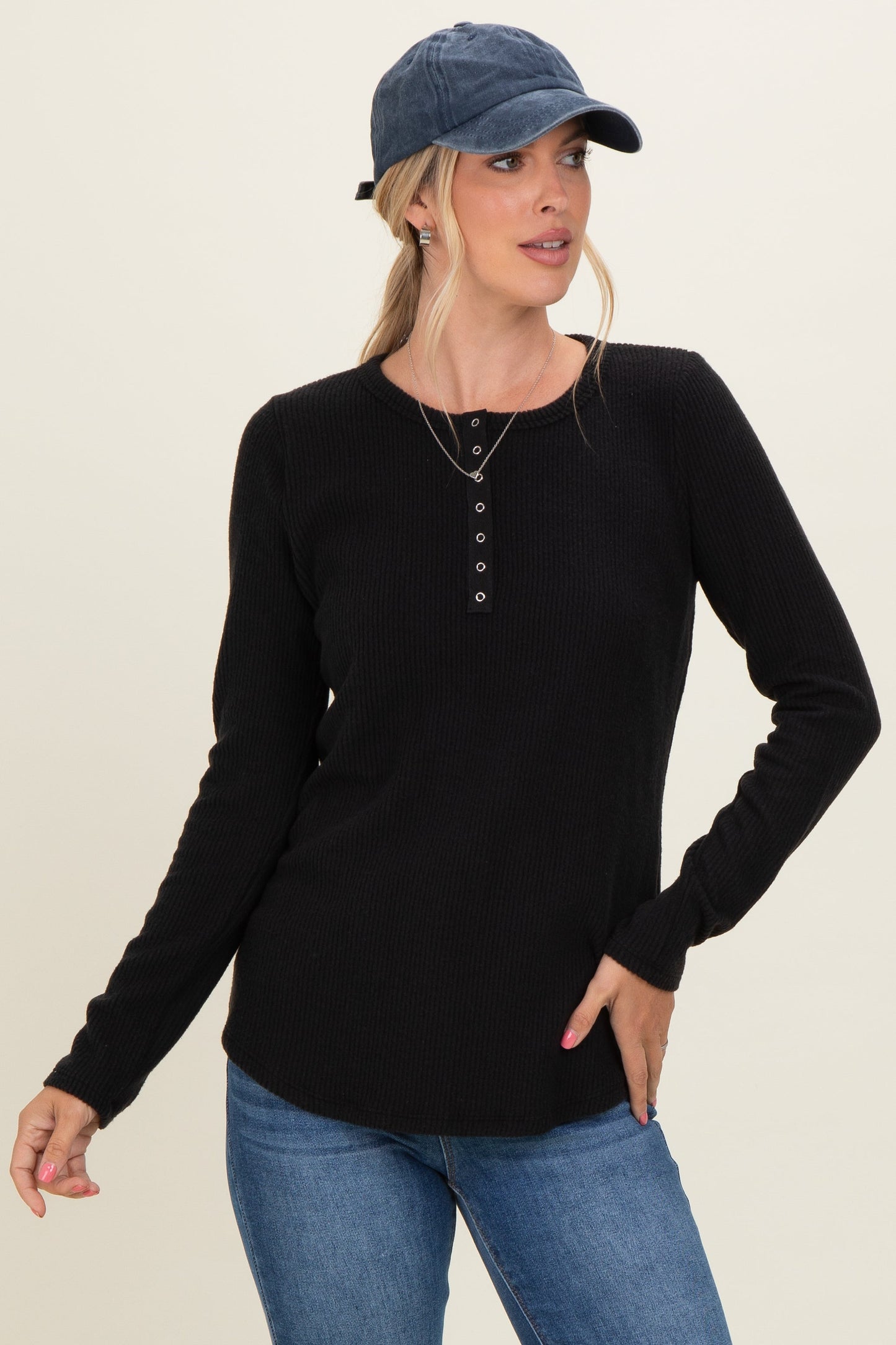 Black Contrast Long Sleeve Thermal Top