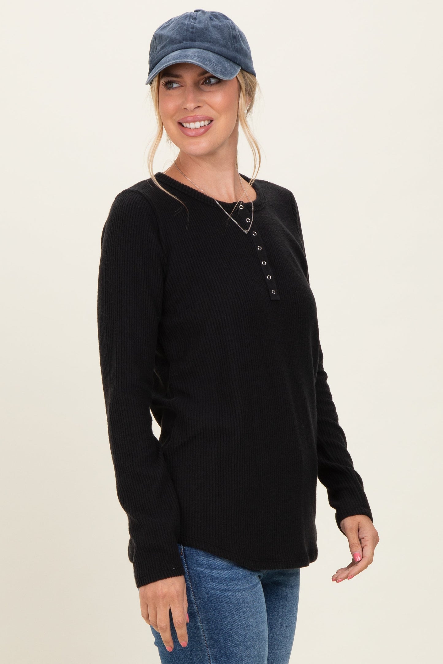Black Contrast Long Sleeve Thermal Top