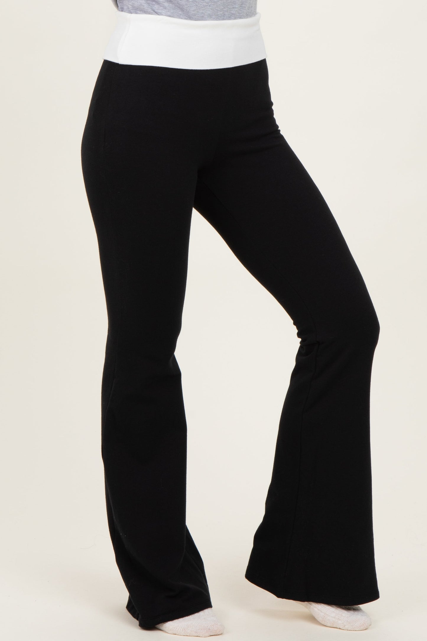 Black Contrast Waistband Flared Maternity Lounge Pants
