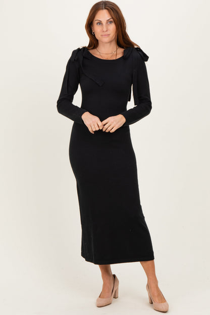Black Bow Shoulder Knit Dress