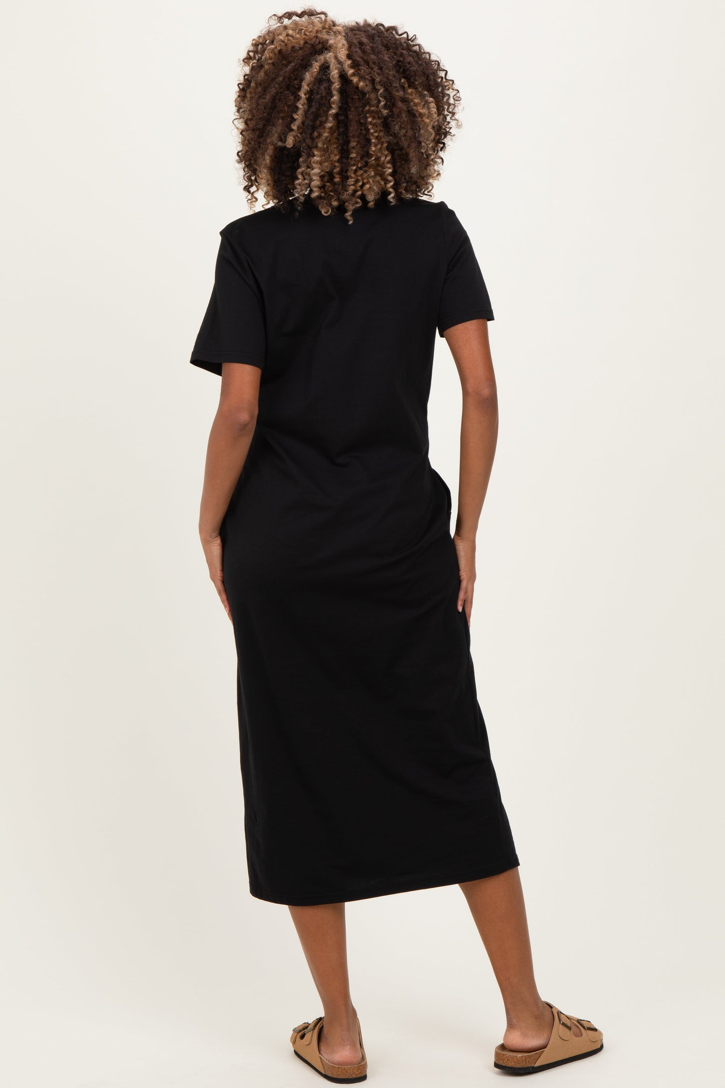 Black Cotton T-Shirt Maternity Midi Dress