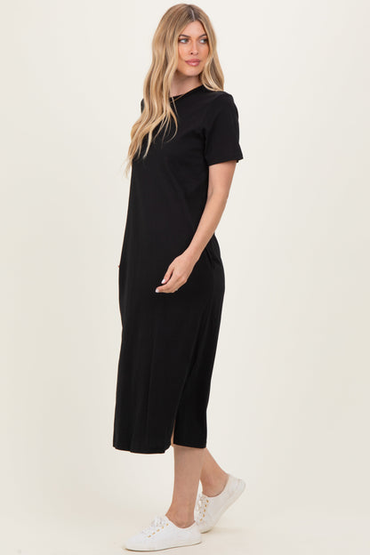 Black Cotton T-Shirt Midi Dress