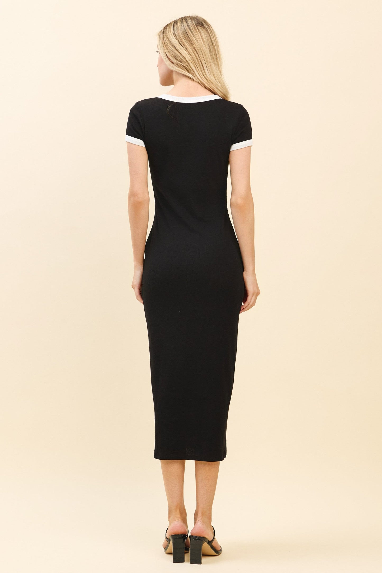 Black Colorblock Trim Midi Dress
