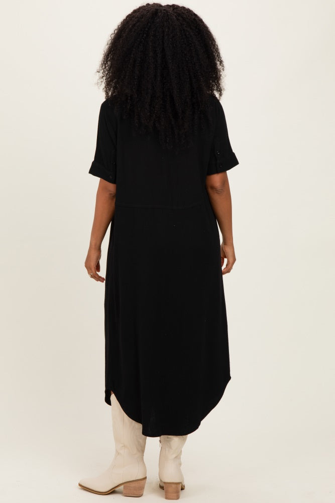 Black Button Down Midi Shirt Dress