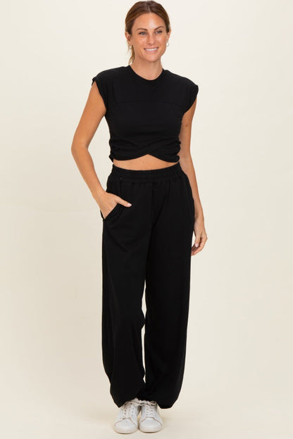 Black Cropped Tank Pant Set