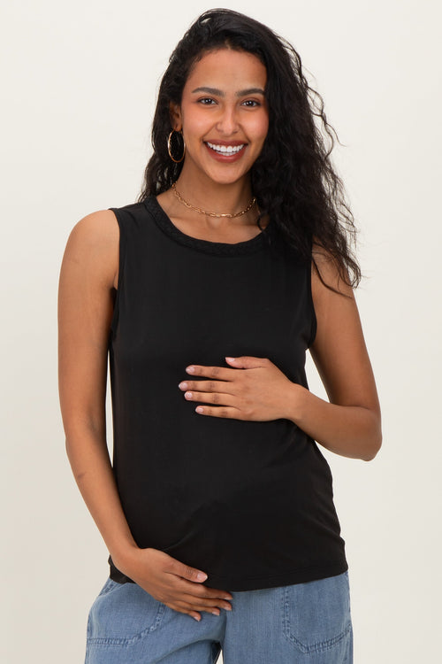 Black Braided Neckline Maternity Tank