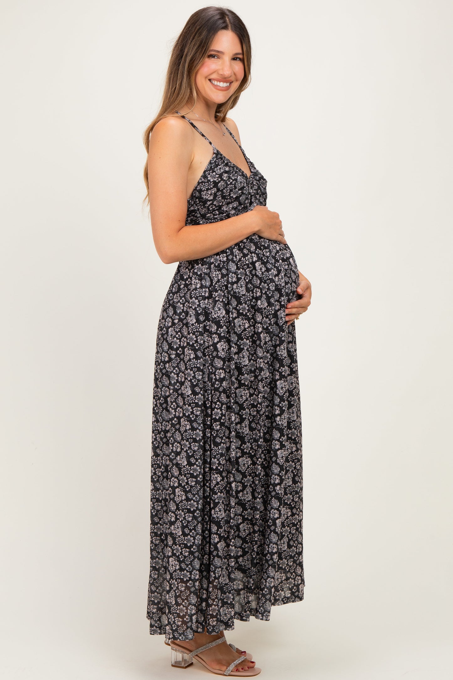 Black Criss-Cross Back Mesh Maternity Dress