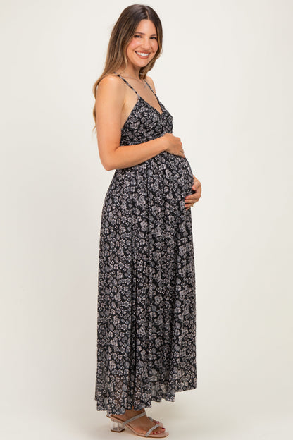 Black Criss-Cross Back Mesh Maternity Dress