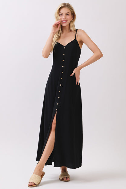Black Button Accent Midi Dress