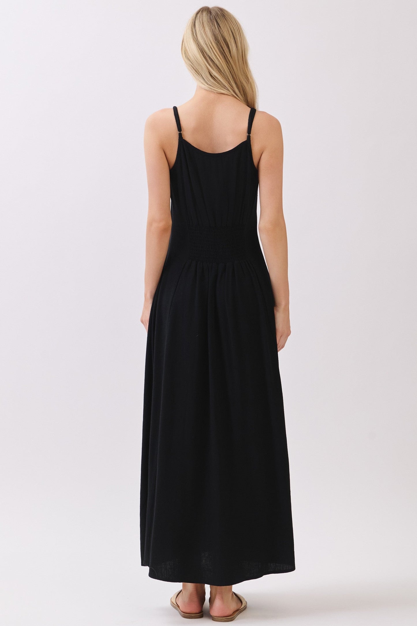 Black Button Accent Midi Dress