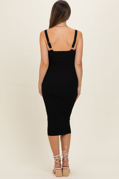 Black Bodycon Maternity Midi Dress