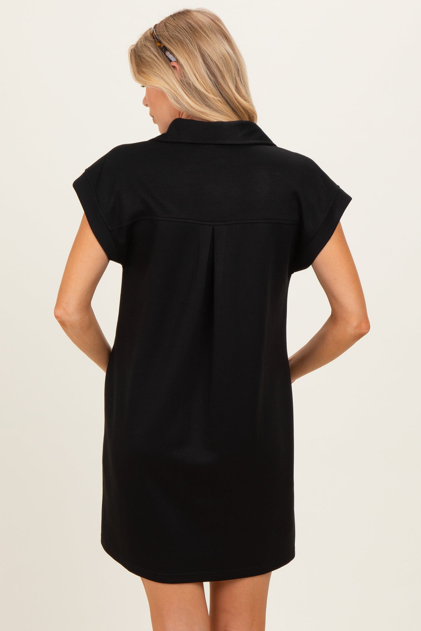 Black Collared Maternity Pocket Dress