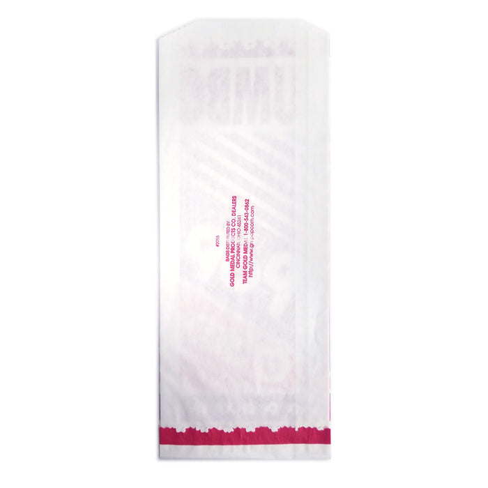 back view of popcorn bag with red text