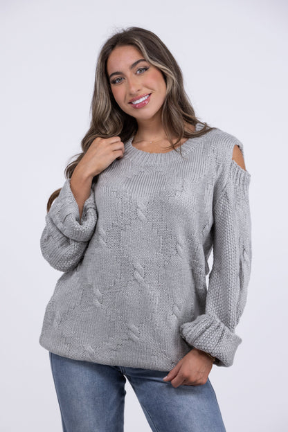 So Much Love Women's Cold Shoulder Wide Sleeve Sweater