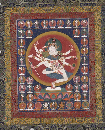 2-faced 8-armed Padmapani Padmajala - Tibetan thangka painting, front view