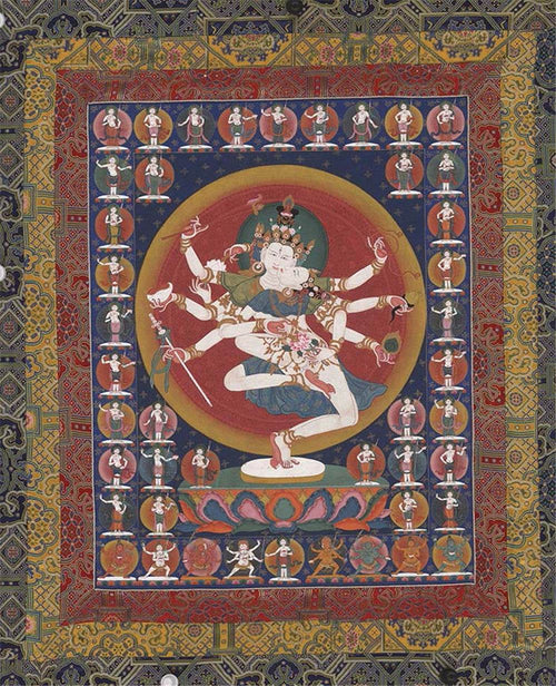 2-faced 8-armed Padmapani Padmajala - Tibetan thangka painting, front view