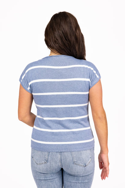 Doing It For Me Women's Striped Short Sleeve Sweater