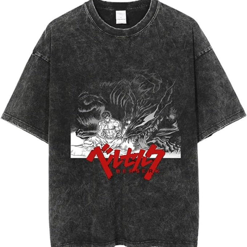 Cotton washed summer retro print T-shirt rap men's and women's short sleeves