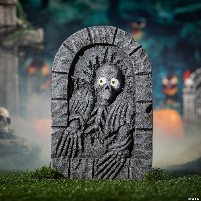 22” Gray Tombstone with Light-Up Moving Eyes Halloween Decoration