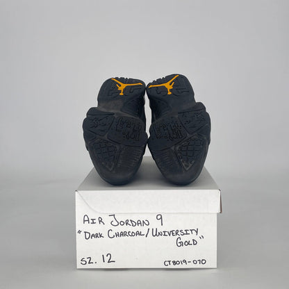 AIR JORDAN 9 DARK CHARCOAL UNIVERSITY GOLD CT8019-070 SIZE 12/13.5W