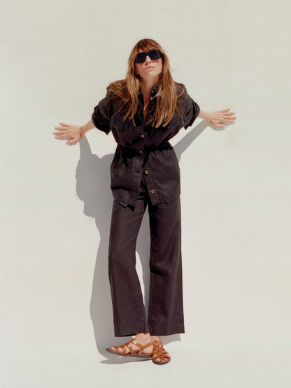 Sun Strider Linen Utility Jacket - Black