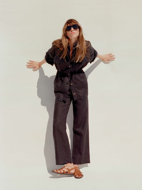 Sun Strider Linen Utility Jacket - Black