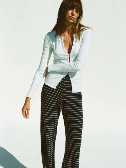 Miramar Linen Sweater Pant - Navy Stripe