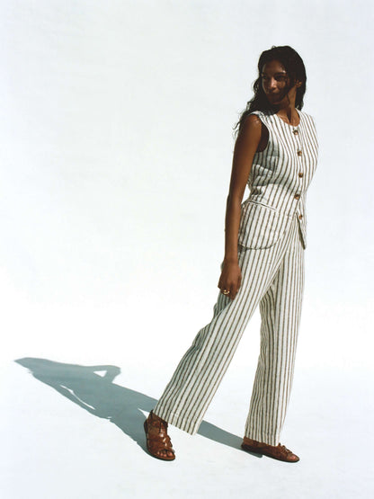 Sun Strider Linen Pant - Cocoa Grove Stripe