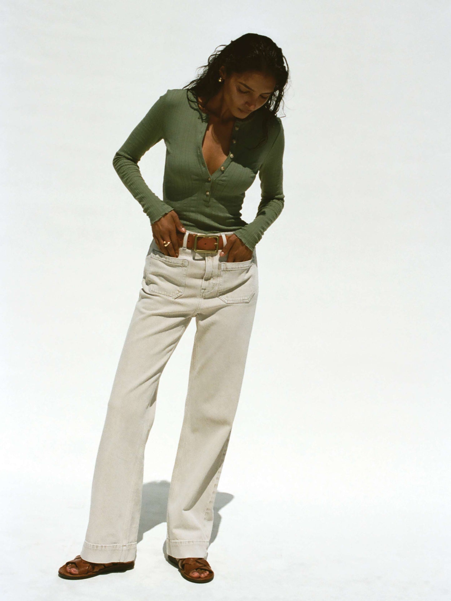 Paradise Pointelle Henley - Island Olive