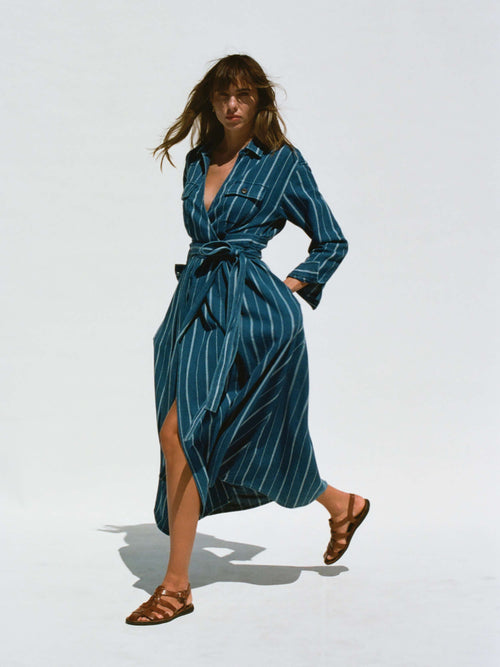 Island Tide Julia Wrap Dress - Indigo Drift Stripe