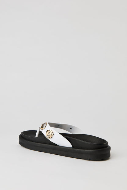 Faux Leather Shell Charm Sandal