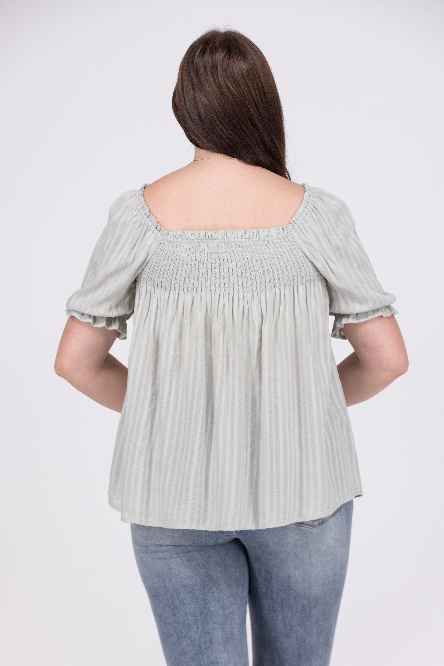 Feel The Energy Women's Striped Smocked Short Puff Sleeve Top