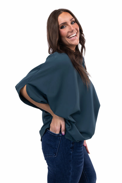 Women's Oversized Dolman Sleeve Blouse with Split Neck