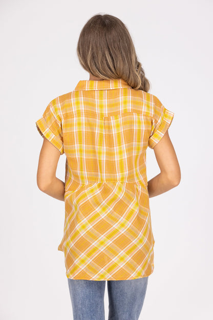 Live Tonight Women's Baby Doll 1/2 Button Up Collared Short Sleeve Top