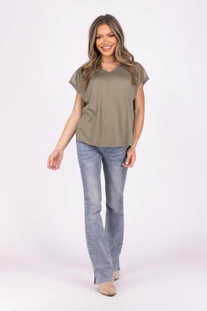 You Needed Me Women's Lace V-Neck Short Sleeve Top