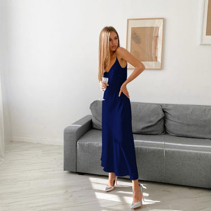 Corset Dress French Strap Dress Beautiful Autumn Dress Satin Drape V-neck Dress