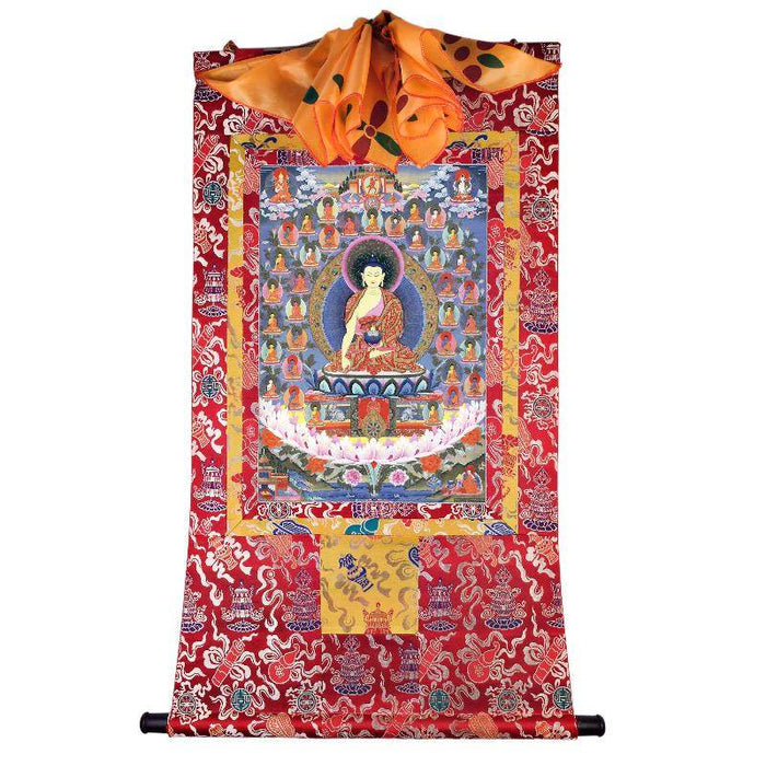 35 Confession Buddhas - Tibetan thangka painting, detailed view