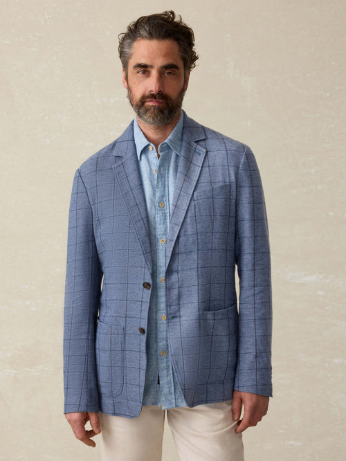 Movement™ Linen Blazer - Storm Cape Windowpane